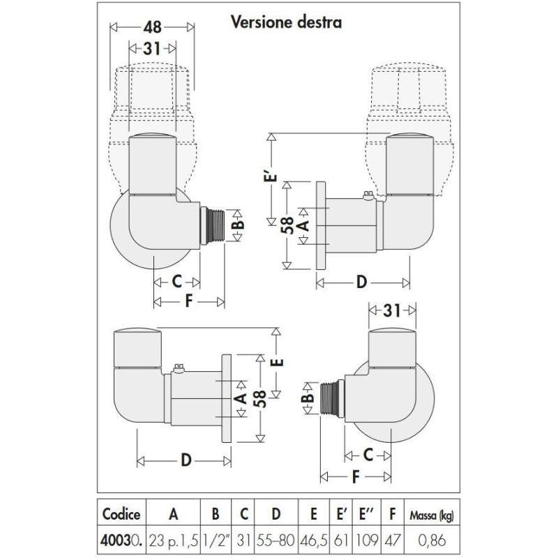 Valvole per termoarredo Coppia di Valvole per termoarredi high style Caleffi 4003-4004