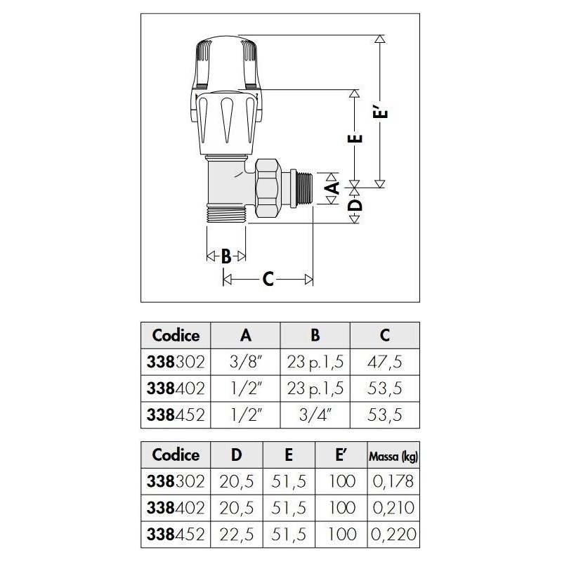 Radiator bearer Thermostatic radiator valve with angled connections Caleffi 338