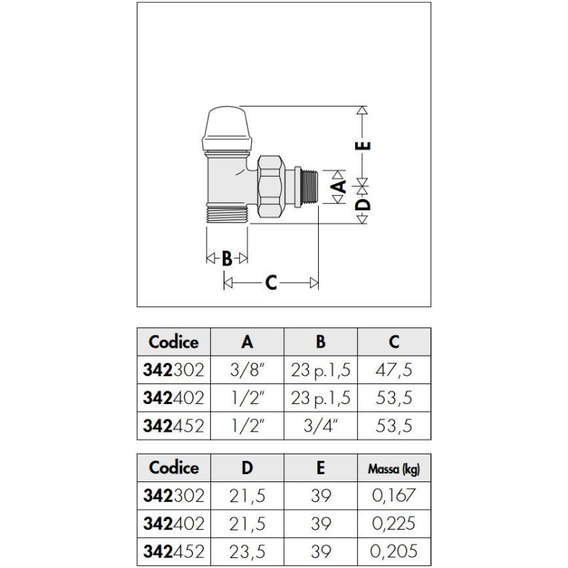 Manual valves and holders Chromed lockshield valve with angled connections Caleffi 342