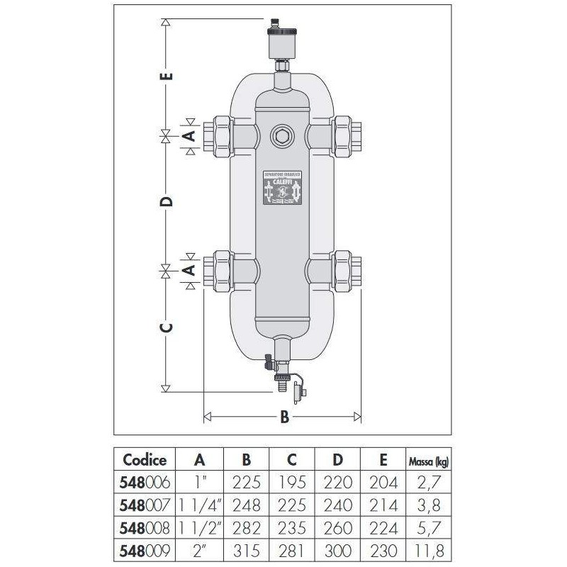 Deaerator Hydraulic separator with body in powder coated steel Caleffi 54800