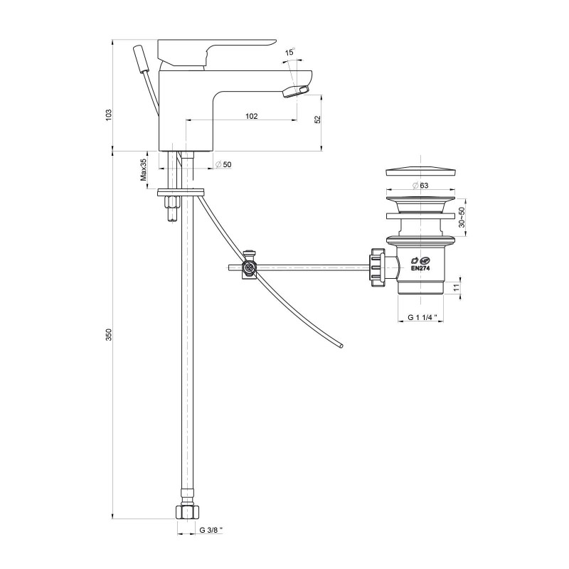 Grifos Lavabo Monomando Mezclador para lavabo Paini P3CR211