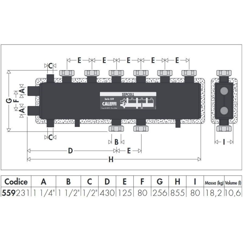 Deaerator Hydraulic separator-manifold for heating systems SEPCOLL 3+1 Caleffi 559231