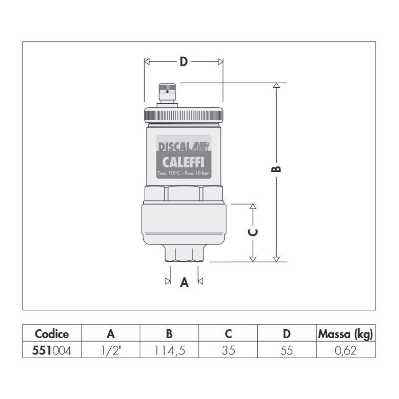 Entlüftungsventil für Heizkörper DISCALAIR® automatischer Hochleistungs-Schnellentlüfter Caleffi 551004