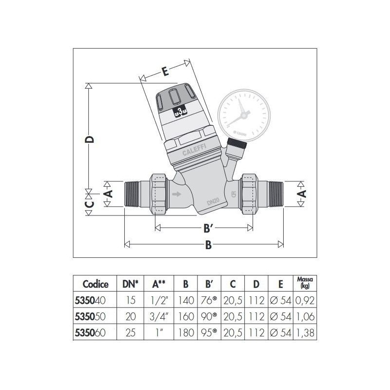 Pressure regulators Pressure reducer with 1/4"F pressure gauge connection Caleffi 5350