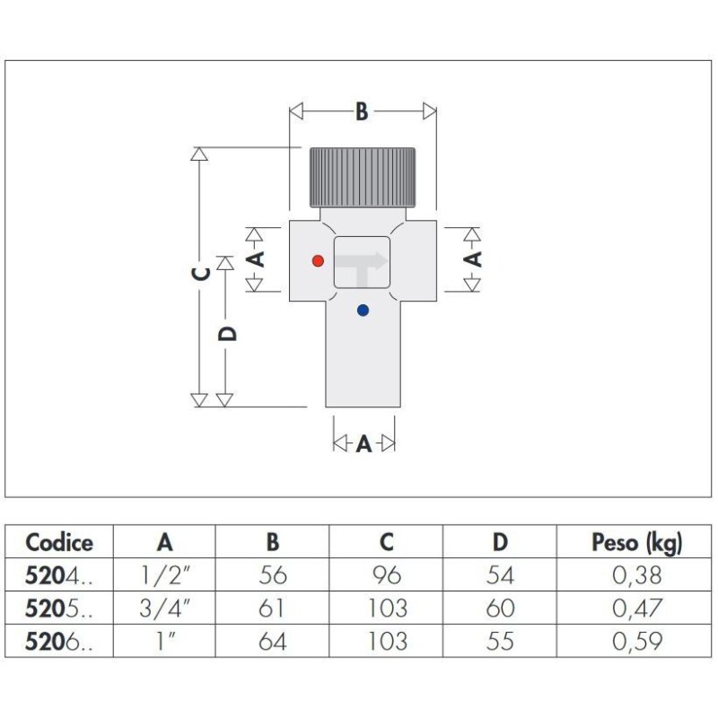 Mélangeurs thermostatiques Mitigeur thermostatique réglable avec corps en laiton chromé Caleffi 520