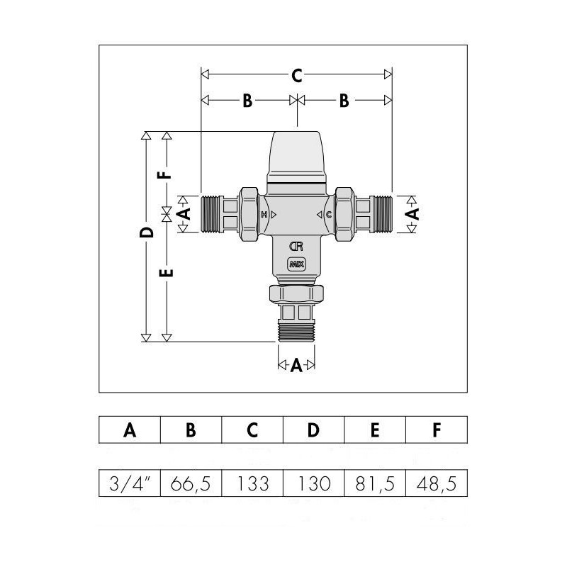 Thermostatic blenders Thermostatic mixer with anti-scald safety Caleffi 521303