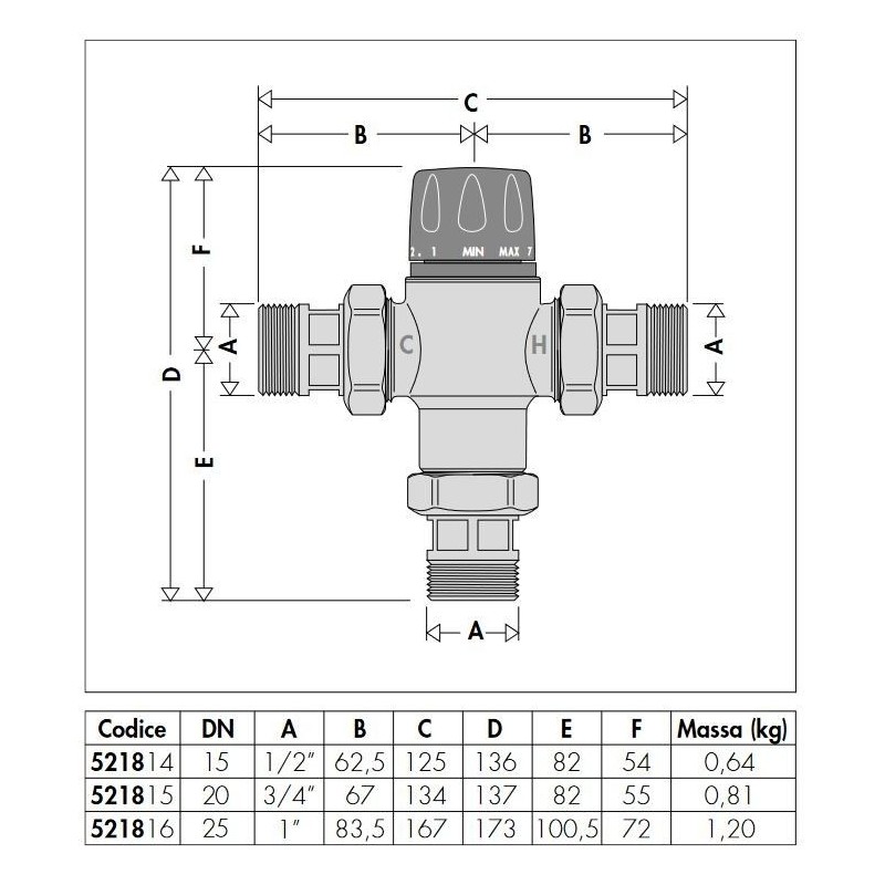 Thermostatic blenders Adjustable thermostatic mixing valve with check valves and filters Caleffi 5218