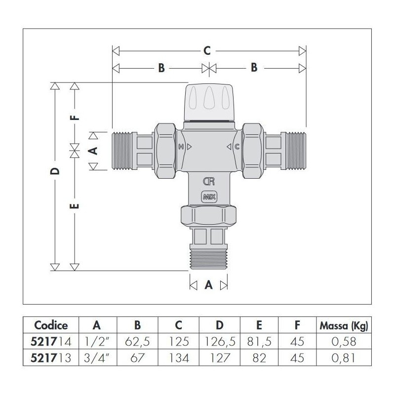 Thermostatic blenders Adjustable thermostatic mixer with knob Caleffi 5217