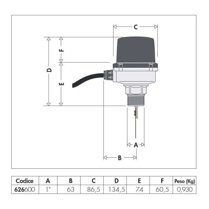 Thermostats Flow switch for pipes from 1" to 8" Caleffi 626600