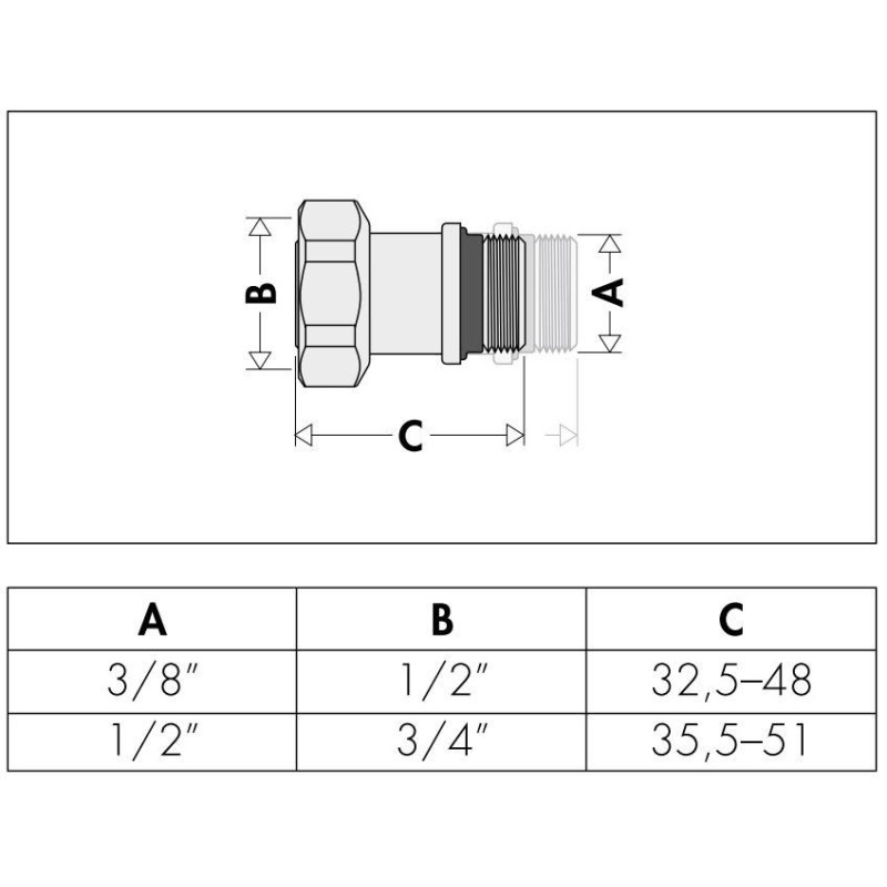 Valves thermostatiques radiateurs Raccord télescopique pour vannes et détendeurs pour radiateurs Caleffi 381302-381402