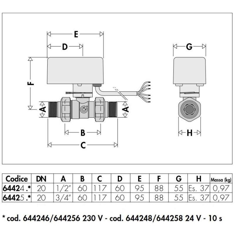 Zone valve Motorized two-way ball valve Caleffi 64424-64425