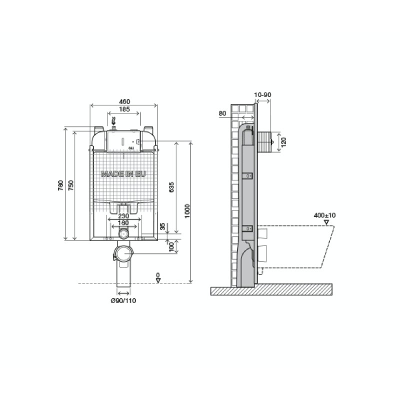 Monobloc wc tapes Double flush concealed cistern for suspended sanitary ware OLI74 Plus OL0601901