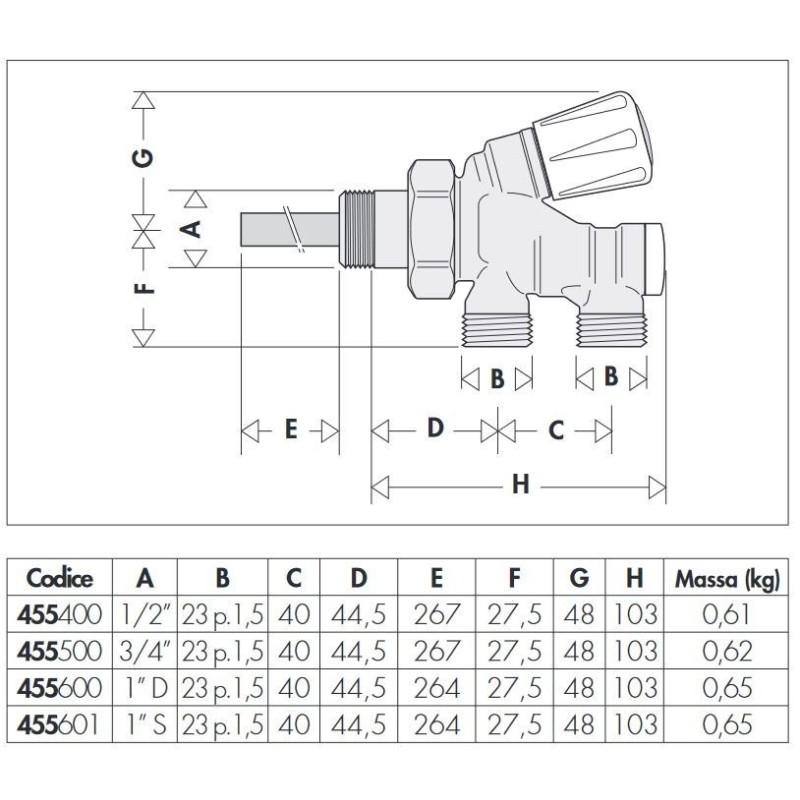 Single-pipe and double-pipe valves Thermostatic valve for thermostatic and electrothermal controls Caleffi 455