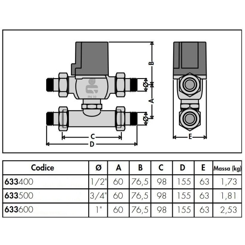 Zone valve 3-way piston zone valve Caleffi 633