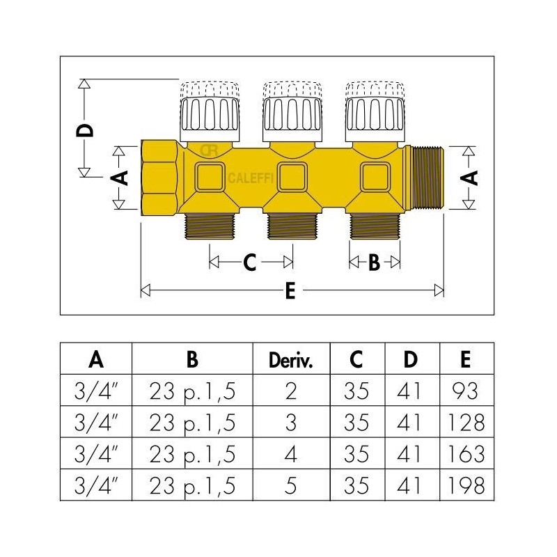 Collectors Simple manifold with body in dezincification resistant alloy Caleffi 354