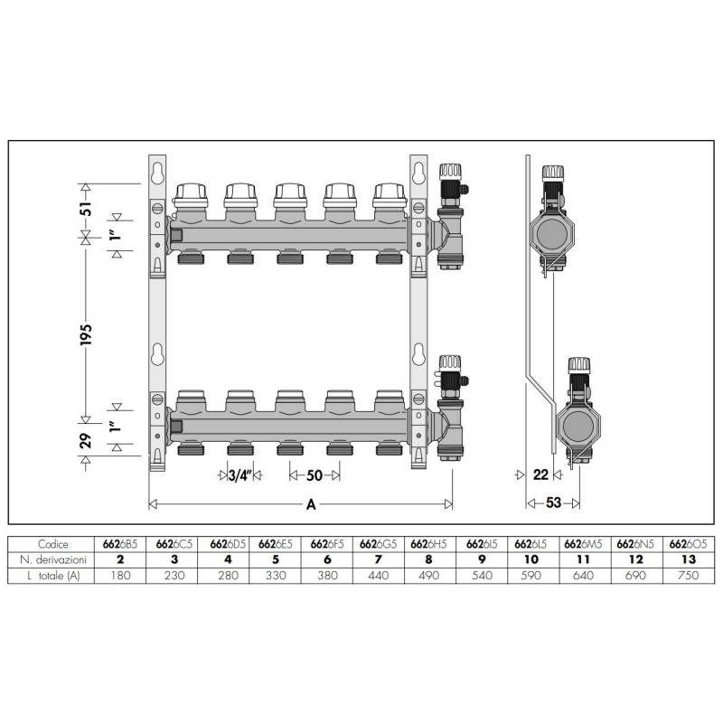 Collectors Manifold group with shut-off and pre-regulation valves Caleffi 662