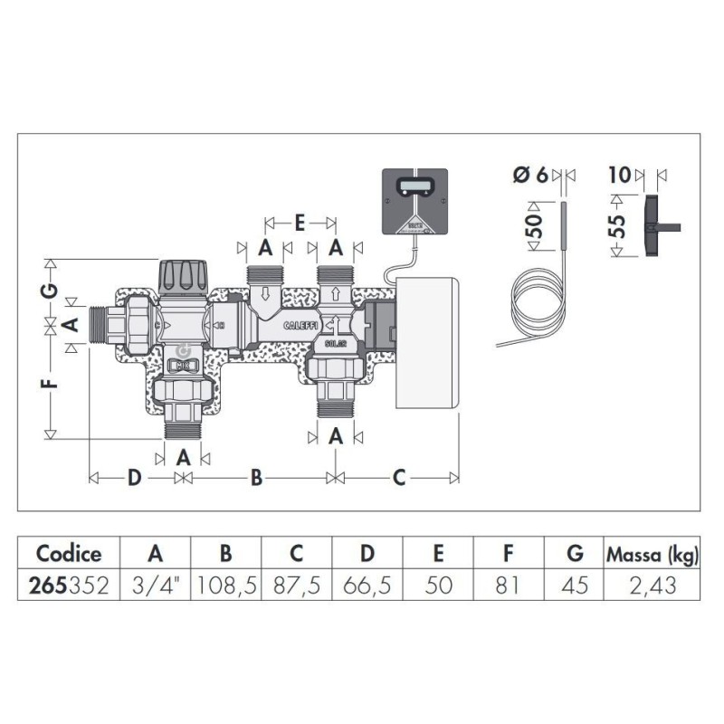 Componenti per impianti fotovoltaici Kit di collegamento bollitore solare con caldaia con integrazione termica Caleffi 265352