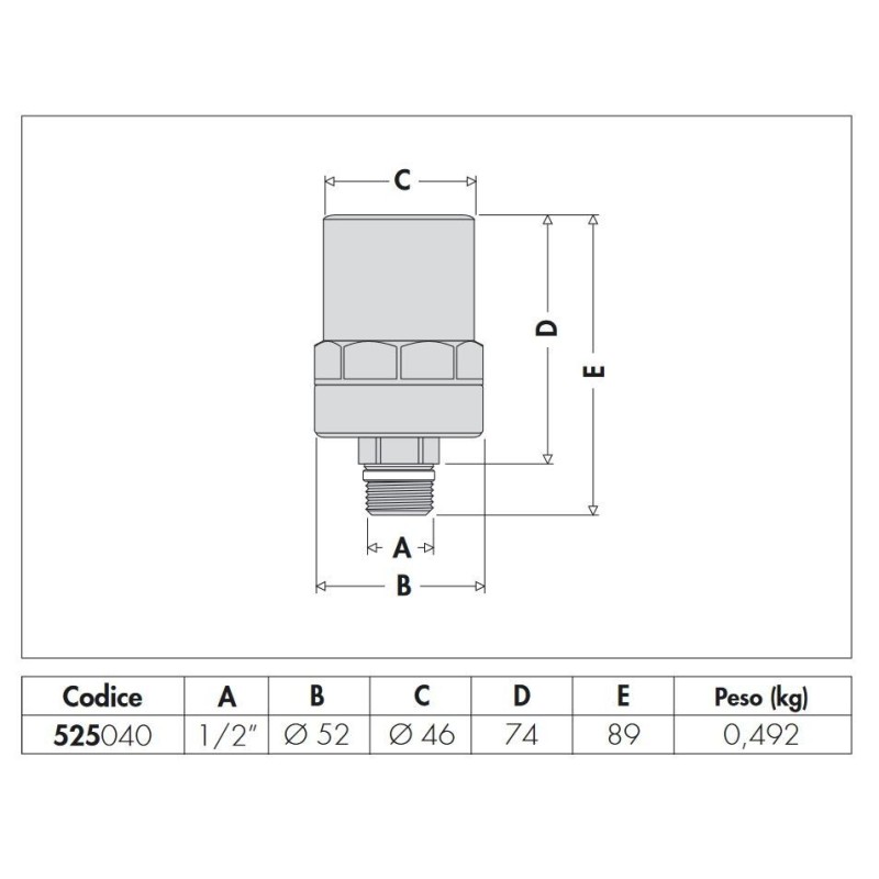 Componenti per impianti idrosanitari Ammortizzatore del colpo d'ariete con attacco 1/2" Caleffi 525040