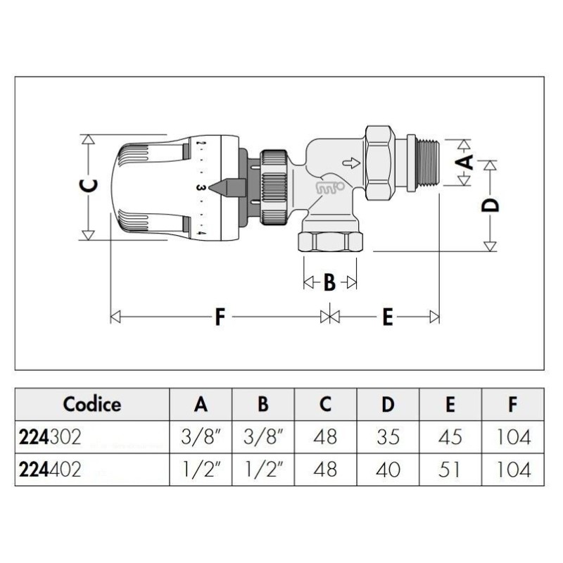 Radiator bearer Reverse thermostatic valve for iron pipe Caleffi 224