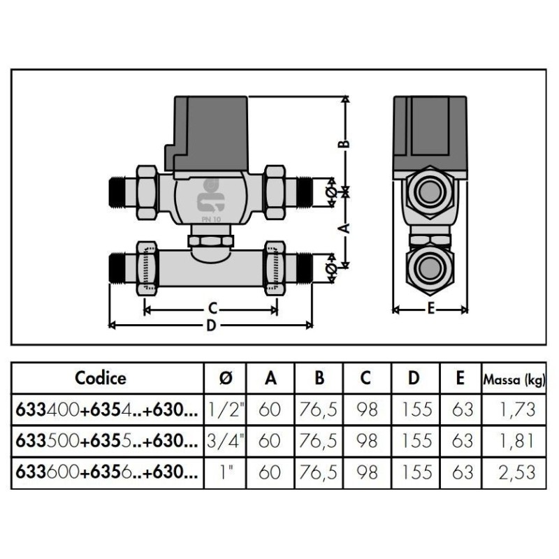 Zone valve Balanced by-pass tee for zone valve Caleffi 635