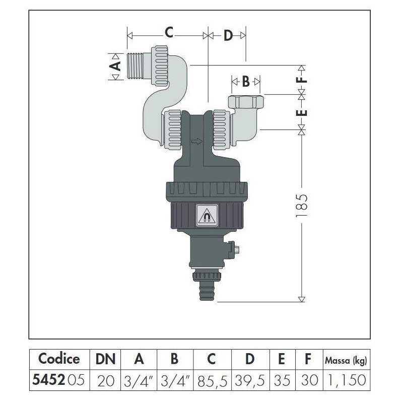 Dirt Separators Dirt separator with magnet for installation under boiler Caleffi 545205