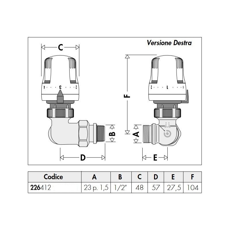 Radiator bearer Double angle thermostatic valve Caleffi 226