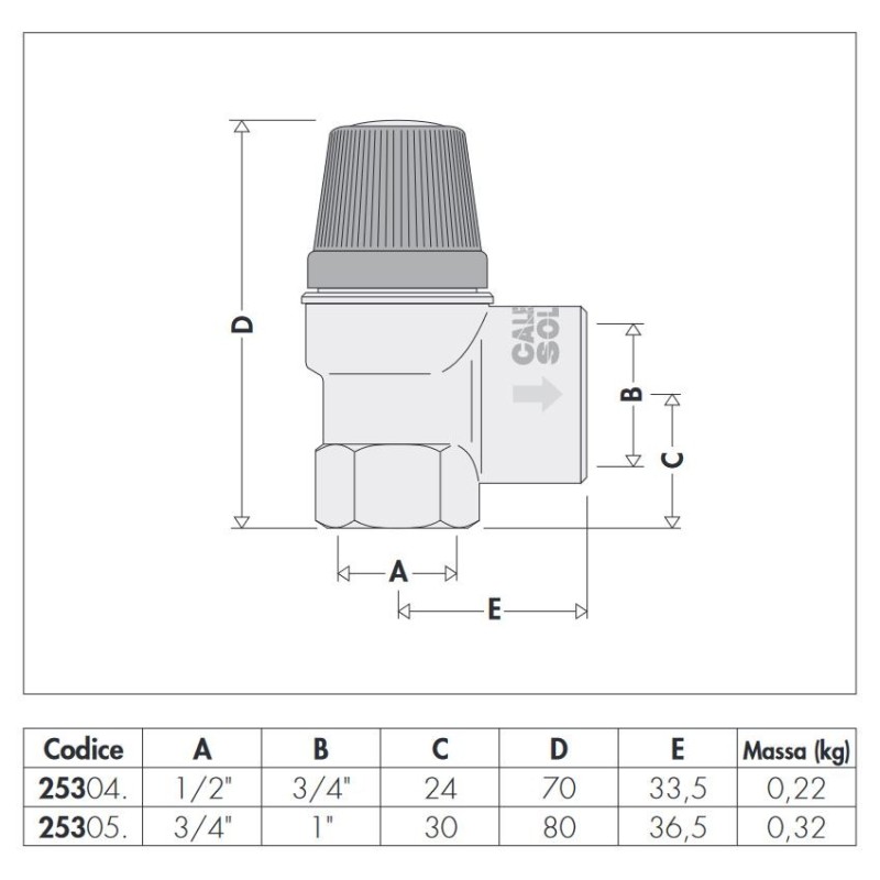 Security Valves Safety valve for solar systems Caleffi 253