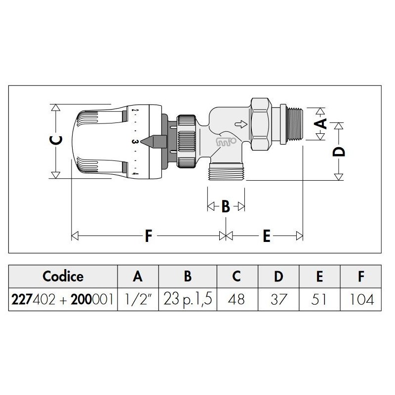 Radiator bearer Reverse thermostatic valve Caleffi 227402