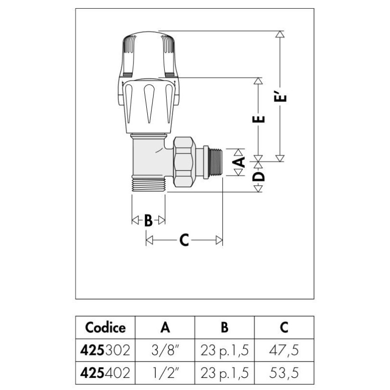 Radiator bearer Thermostatic valve arranged for thermostatic controls Caleffi 425