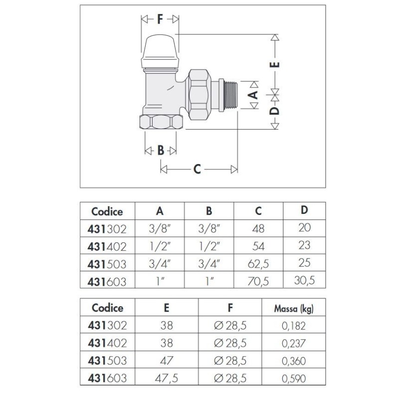 Radiator bearer Lockshield with angle connections for iron pipe Caleffi 431