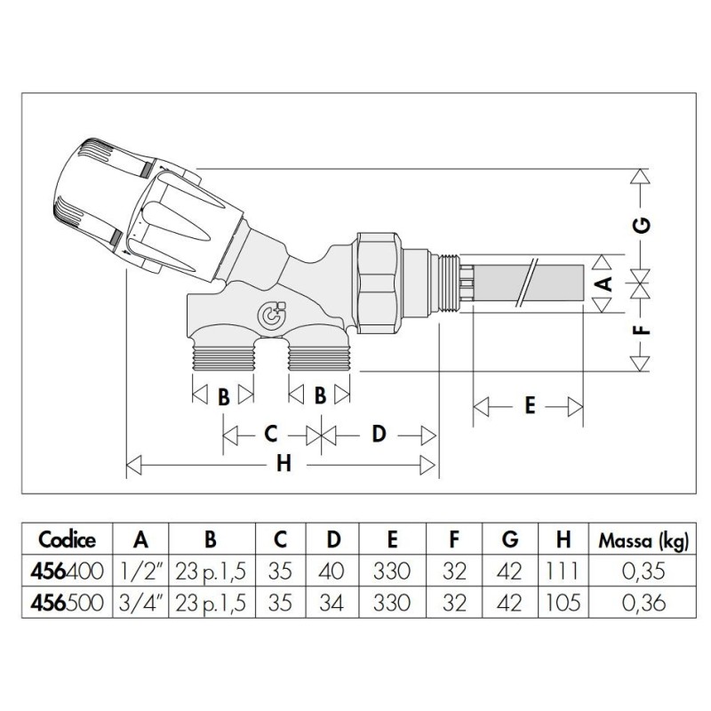 Einrohr- und Doppelrohrventile Thermostatventil für Thermostatregler Caleffi 456