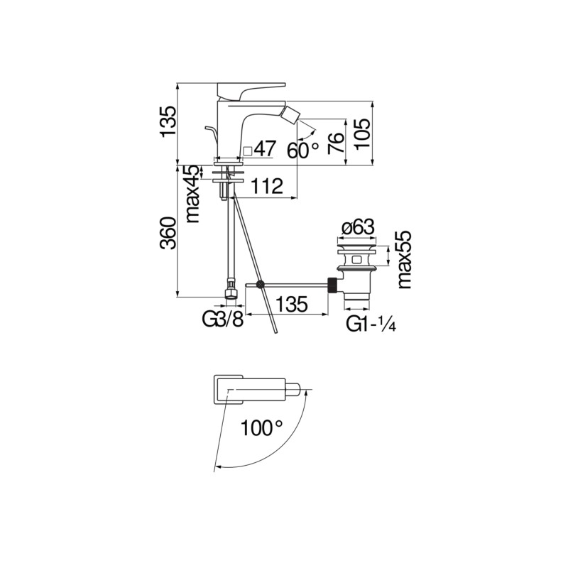 Einhebel-Bidetarmaturen Bidetmischer aus verchromtem Messing Nobili Seven SEE124119/1CR