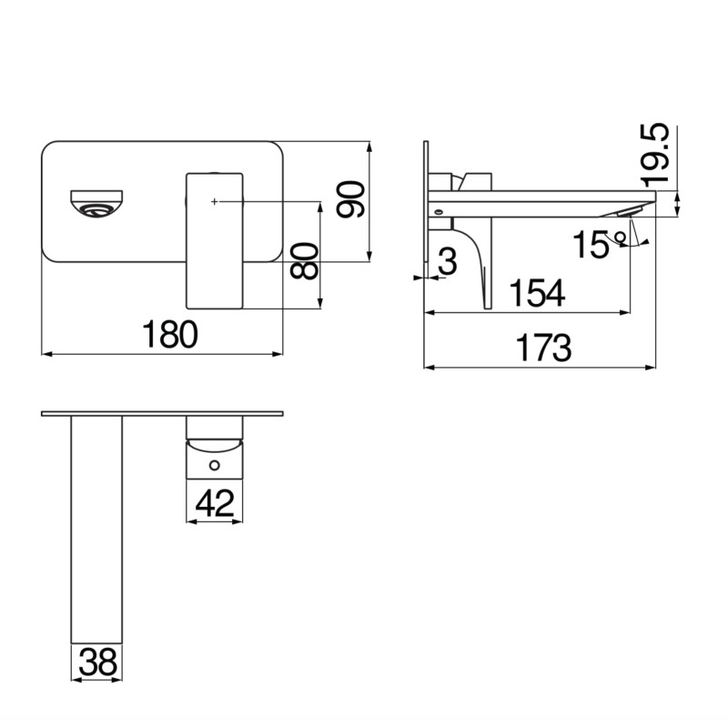 Rubinetti lavabo a parete Miscelatore lavabo a parete con bocca da 15 cm in ottone cromato Nobili Seven SE124198CR