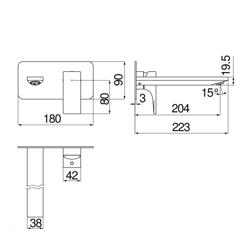 Single Lever Taps Washbasin Mixer External part wall mounted washbasin mixer with spout 20 cm Nobili Seven SE124198/1CR