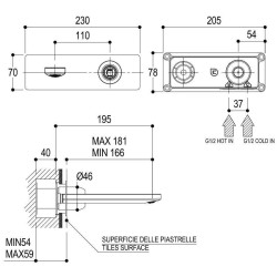 Wandarmaturen Wandeinbau-Waschtischmischer mit Platte Ritmonio Haptic PR43AY101CRL-PR43AY102CRL