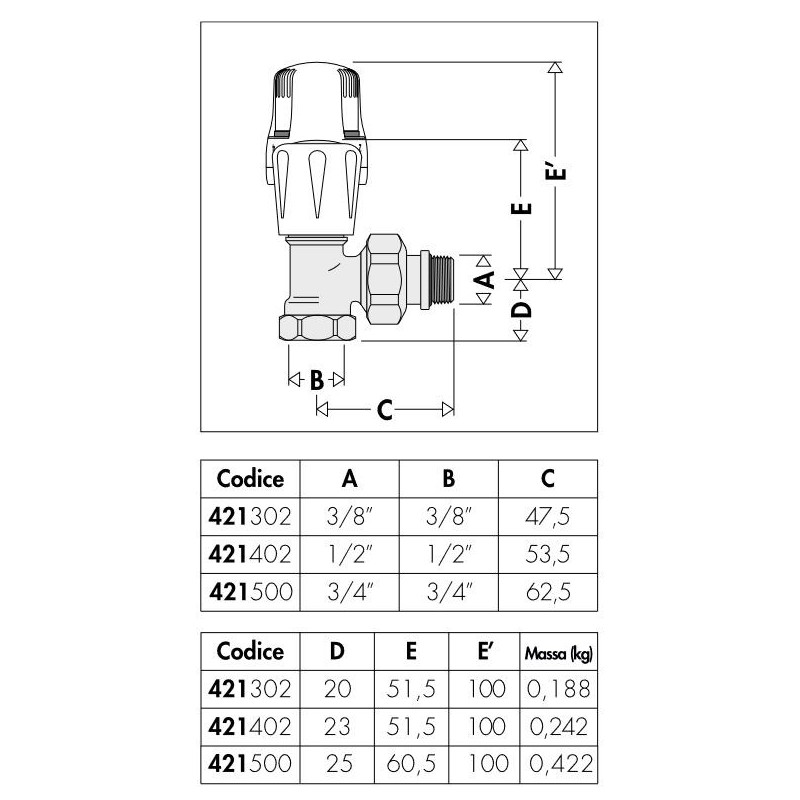 Support radiateur Vanne thermostatique de radiateur avec pré-régulation Caleffi 421