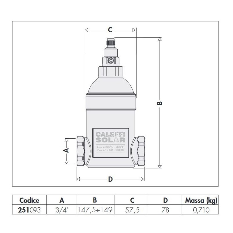 Komponenten für Photovoltaikanlagen Manueller Luftabscheider für Solaranlagen Caleffi 251093