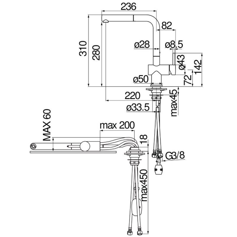 Spandrel kitchen taps kitchen Sink mixer cane reclining Nobili Live LV00117/71CR