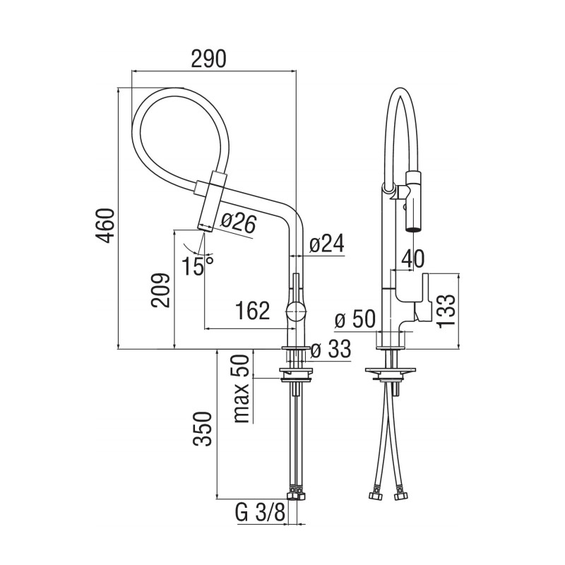 Spiralfeder Küchenarmaturen Waschbeckenmischer mit ausziehbarer Küchendusche Nobili Lamp MP119400CR