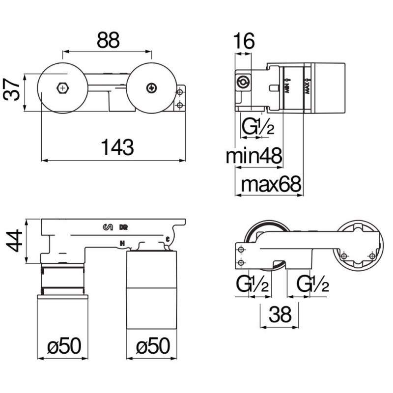 rubinetti lavabo a parete Built-in part for wall mounted wash basin mixer Nobili WE00198