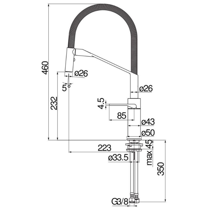 Kitchen taps with drop Kitchen sink mixer with adjustable shower Nobili Heron HR125300CB