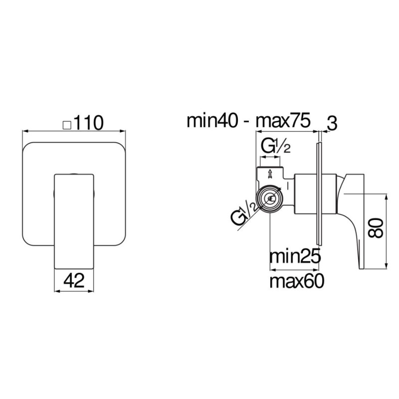 Robinets Douche encastrés Mitigeur de douche à encastrer 1 voie en noir mat Nobili Seven SE124108BM