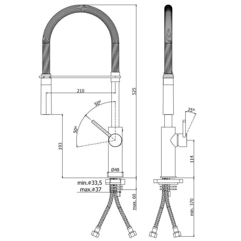 Kitchen taps with drop Kitchen sink mixer with swivel spout and 2-jet shower Paffoni Light LIG179CR