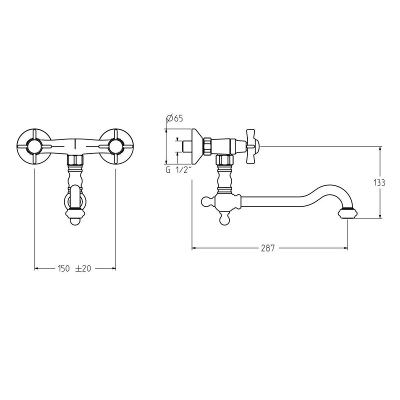 Wall-mounted kitchen taps kitchen tap witch low spout gold color Gattoni London 1705117D0