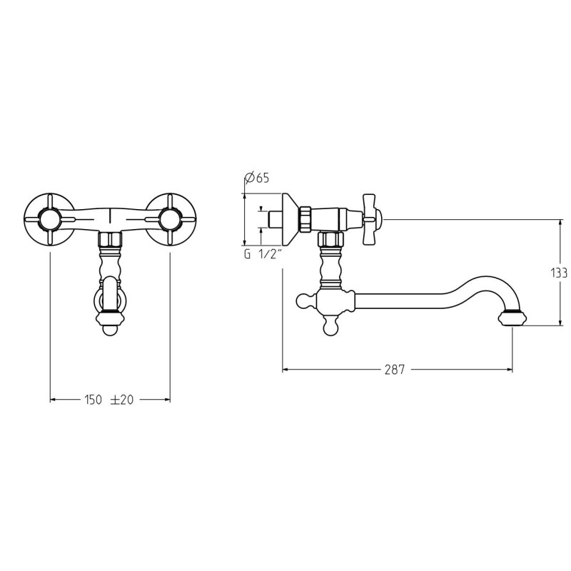 Wall-mounted kitchen taps Double lever kitchen tap in chrome color Gattoni London 1705117C0