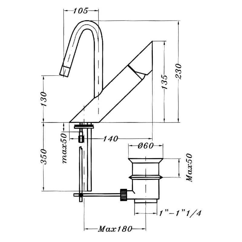 Grifos Lavabo Monomando Mezclador de lavabo de latón cromado con caño alto Gioira&Redi Bond 930