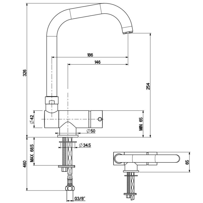 Spandrel kitchen taps Matt black kitchen sink mixer with folding spout Gattoni 6014765N0