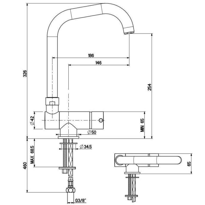 Küchenarmaturen für die Vorfenstermontage Spültischmischer matt weiß mit klappbarem Auslauf Gattoni 6014765B0