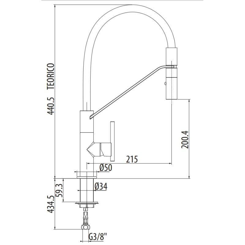 Kitchen taps with drop Kitchen sink mixer in brushed nickel color with 2-jet shower Gattoni Linea 34 0715/PCNS