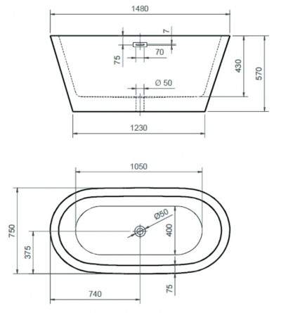 Freistehende Badewannen Badewanne aus glänzend weißem Acryl mit integriertem Überlauf Ponsi Ibiza BVACRLIBIZ0001